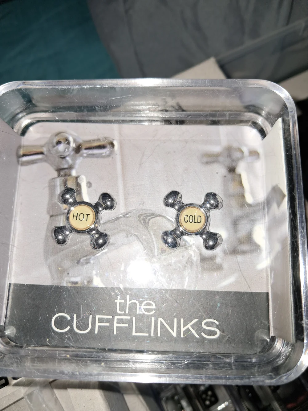 Novelty 'Hot' and 'Cold' Faucet Handle Cufflinks